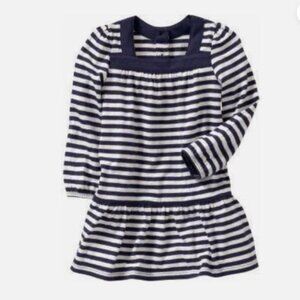 NEW Baby Gap kids girls dress 5 5T navy blue white stripe long sleeve drop waist